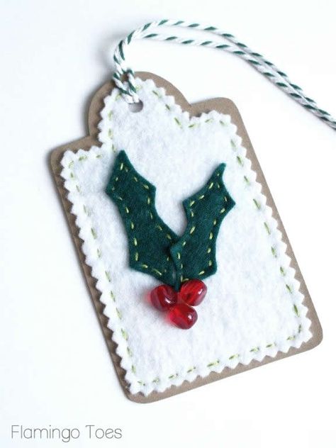 Bead & Embroidery Felt Gift Tags | Felt Tags Christmas, Felt Gift Tags Christmas, Felt Christmas Tags, Gift Tags Diy Handmade, Diy Gift Tag, Gift Tags For Christmas, Diy Gift Tags, Embroidery Felt, Diy Felt Christmas Ornaments