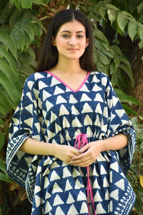 "*Dress Type - Kaftan  Beautiful Kaftan️Hand *Block printed KAFTAN* *🔸️Authentic PRINT, with natural colours.* *🔸️100% Pure cotton* *🔸️Free Size.... Length : 52 inch* *handmade *Hand block Print *One Size - loose and comfy to fit any size (Free Size) *Long kaftan Length - 52\" Inches approx. *Fabric - 100% Cotton *Hand made item *Hand block print *Indian Jaipuri Hand Block Designer Printed Cotton Hand Block printed *KAFTAN*  *Material - Pure cotton Pattern- Hand Block Printed, floral and Jaip Kaftan Nighty Pattern, Kaftan Nighty, Gown For Pregnant Women, Cotton Loungewear, Printed Kaftan, Kaftan Designs, Long Kaftan, Cotton Kaftan, Cotton Sleepwear