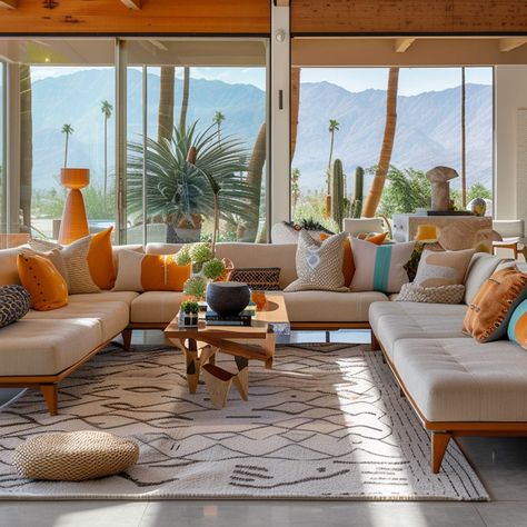 Sia's Signature Style Palm Springs Mid Century Modern Interior, Palm Springs Home Interior, Palm Springs Style Interior, Palm Springs Home Decor, Palm Springs Living Room, 70s Style Home, Palm Springs Interior Design, Palm Springs Interior, Palm Springs Homes