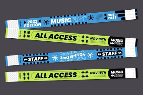 Flat event bracelets collection illustra... | Free Vector #Freepik #freevector #assortment #illustration-pack #design-pack #wristband Event Wristband Design, Event Lanyard Design, Festival Wristband Design, Template Tiket, Event Wristband, Event Merch, Festival Wristbands, Wristbands Festival, Event Entry