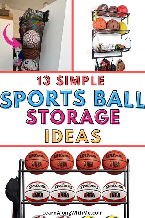 Do your kids love sports? If so, you've probably got sports balls all over the place. Get them organized and in one spot with one of these sports ball storage ideas. I recently installed this hanging mesh ball bag in my carport, and I've been really happy with it. Now I actually know where our soccer ball is when we want to play. Our football? Yes, it is in there too. Check out the list of ideas and see which one will work for you or your family Sport Ball Storage, Soccer Ball Storage Ideas, Football Storage Ideas, Ball Storage Playroom, Outdoor Ball Storage, Garage Ball Storage, Ball Storage Garage, Ball Storage Ideas, Football Storage