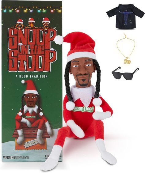 2023 Christmas Elf Doll, 12” Small Plush Toys Shelf Decor, Includes Elf Toy, Extra Tshirt, Sunglasses and Necklace Snoop On A Stoop Christmas Elf Doll, Snoop Dog Elf On The Shelf, Snoop On The Stoop, Snoop Dog Christmas, Snoop On A Stoop, Toys Shelf, Snoop Dogg Christmas, Big Gift Boxes, Elf Toy