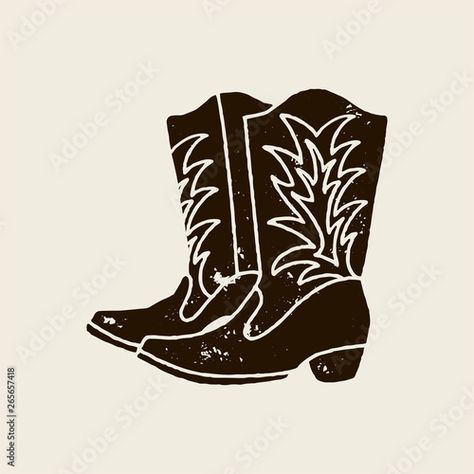 Stock Image: Cowboy boots silhouette in retro style Cowboy Boots Drawing, Cowboy Illustration, White Background Design, Western Tattoos, Americana Art, Draw Illustration, Horse Tattoo, Hand Embroidery Kit, Bleach Art