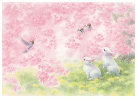 (art by: Yutaka Tsuchida[i believe]) Celebrate Each New Day, Bunny Artwork, Color Vibe, Wallpaper Laptop, Cottage Art, Iphone Wallpaper Photos, Ethereal Art, Laptop Wallpaper, Colored Pencil