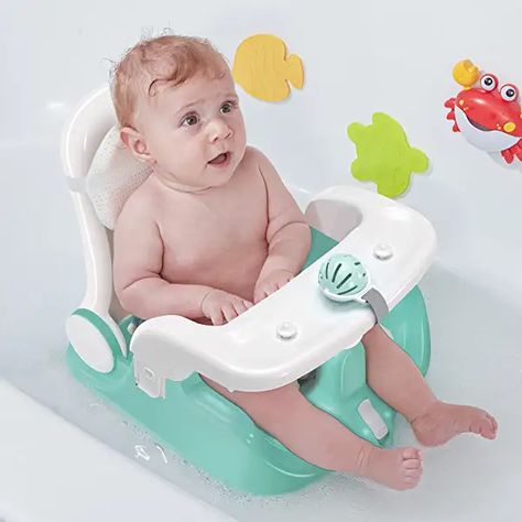 BabyBond Baby Bath Seat with Sitting & Lying 2 Modes, 3-Speed Adjustment, Powerful Suction Cups, Infant Bathtub Chair with Washable Pillow, Folding and Hanging (Green) Bathtub Seat, Bath Support, Baby Bath Seat, Baby Care Essentials, Bath Seats, Baby Activity Center, Baby Cleaning Products, Baby Bath Tub, Baby High Chair