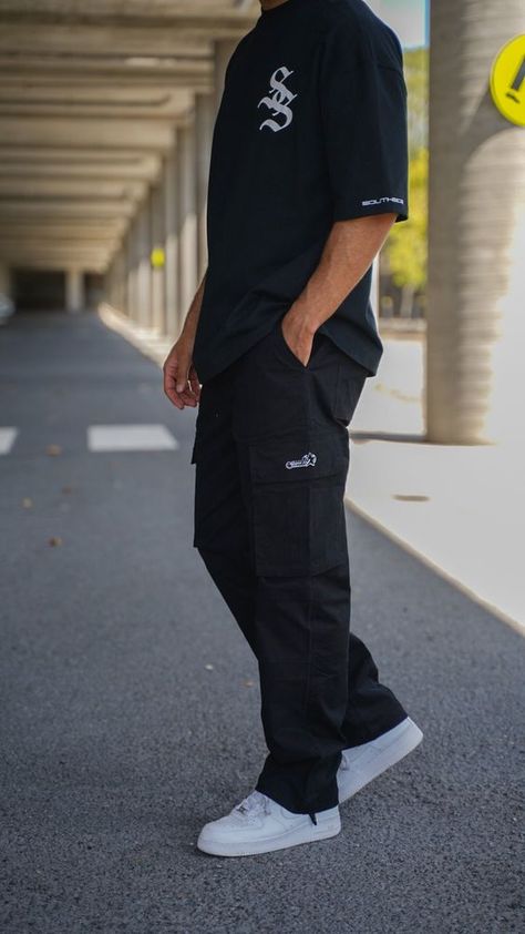 Very good material runs a bit small Mens All Black Streetwear, Cargo Pant For Men, All Black Outfit For Men Casual, Men’s Black Cargo Pants, Men Style Inspo Streetwear, Six Pocket Pants Men, Cargo Pants Outfit Street Style For Men, Men’s All Black Outfit Casual, Men Cargo Pants Outfit Fashion