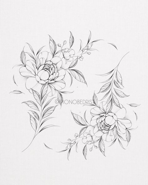 Flowers Around Tattoo, Fine Line Flowers Design, Ornamental Floral Tattoo Design, Delicate Flowers Tattoo, Flowers Tattoo Design For Women, Floral Tattoo Drawing, Floral Sleeve Design, Tattoo Flower Designs, Flower Design Tattoo