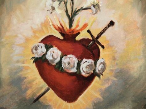 Virgen Mary Tattoo, Sacred Heart Art, Virgin Mary Art, Immaculate Heart Of Mary, Heart Of Mary, Immaculate Heart, Catholic Images, Heart Painting, Religious Images