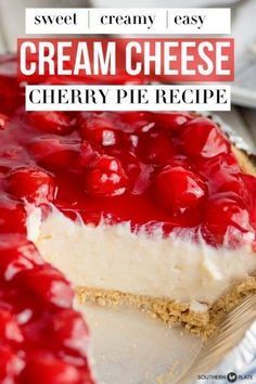 Cherry Cream Cheese Pie, Cream Cheese Pie Recipes, Cherry Cream Cheese, Cheese Pie Recipe, Cherry Pie Recipe, Cream Cheese Pie, Southern Plate, Cheesecake Pie, Cheese Pie