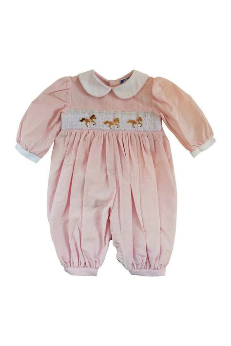 Smocked Horses Long Sleeve Baby Girl Long Romper Southern Baby Girl Outfits, Southern Baby Clothes, Preppy Baby Girl, Sewing Patterns For Baby, Luxury Baby Fashion, Anna Wilson, Preppy Baby, Romper Fall, Classic Baby Clothes