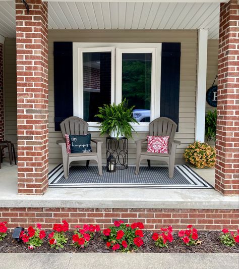 Small Front Porch Sitting Area, Porch Sitting Area, Front Porch Sitting Area, Landscape Pots, Diy Wood Shutters, Front Porch Sitting, Porch Seating, Front Porch Seating, Small Porch Decorating