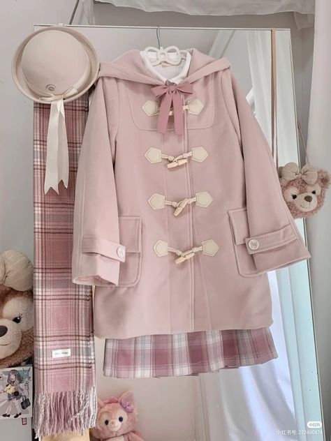 Kawaii Clothes Winter, Pink Uniform Outfit, Cutecore Winter Outfits, Cutecore Closet, Soft Pink Outfits, Winter Outfits Coquette, Modest Girly Outfits, Kawaii Fashion Outfits, Kawaii Dress