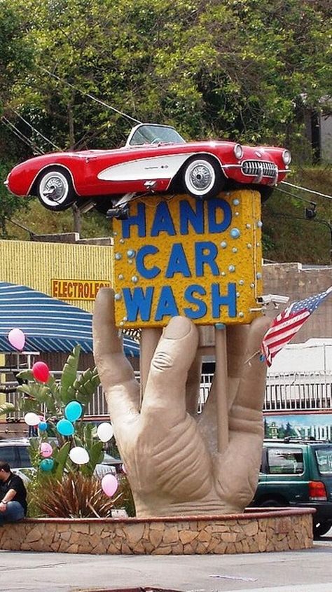 Car Wash Sign, Old Neon Signs, Station Essence, Hand Car Wash, Car Detail, Vintage Neon Signs, Childhood Movies, Retro Sign, Roadside Attractions