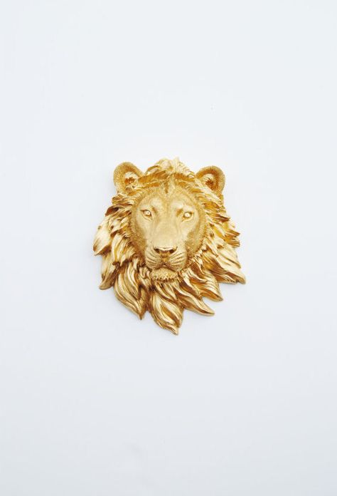 Think Outside the Frame: 20 Unexpected Things to Hang on a Wall | StyleCaster Hawke Dragon Age, White Faux Taxidermy, Gryffindor Aesthetic, Cersei Lannister, Gold Lion, Faux Taxidermy, Gold Aesthetic, Chronicles Of Narnia, Lion Head