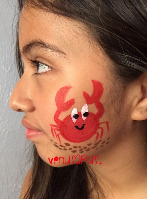 Under the sea, ocean, crab facepaint Under The Sea Face Painting Easy, Crab Face Paint, Sea Creatures Face Painting, Sea Creature Face Paint, Starfish Face Paint, Ocean Face Painting, Under The Sea Face Painting, Under The Sea Face Paint, Sea Face Paint