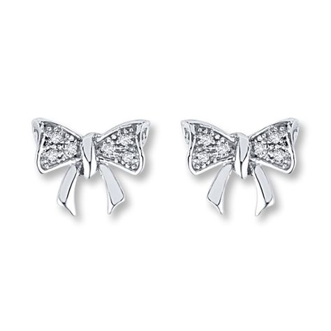 Diamond Bows, Jewelry Advice, Bow Jewelry, Kay Jewelers, Silver Bow, Bow Earrings, White Earrings, Jewelry Online Shopping, Accessories Jewelry Earrings