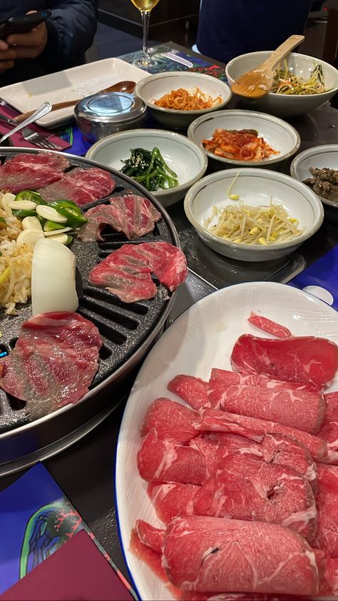 Korean barbecue Korean Dinner Table Aesthetic, Korean Barbecue Aesthetic, Korean Barbeque Aesthetic, Korea Barbecue, Korean Bbq Aesthetic, Barbecue Aesthetic, Korean Hotpot, Raining Sound, Korean Bbq At Home