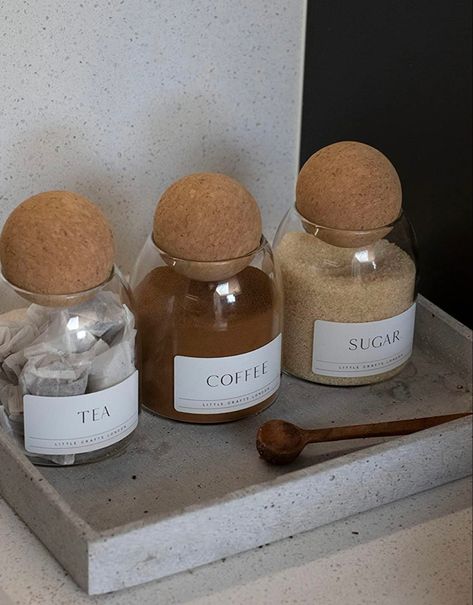 3x jars Cork Ball, Pantry Jars, House Organisation, Coffee Jars, Dream Apartment Decor, تصميم للمنزل العصري, Coffee Bar Home, Kitchen Organisation, Future Apartment Decor