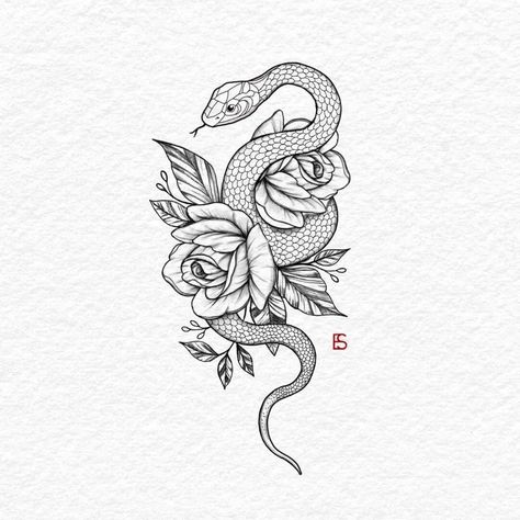 36+ Best Snake And Flower Tattoo Designs & Meanings Snake Tattoo Meaning, Small Wave Tattoo, Tato Dengan Makna, Tattoo Snake, Pola Tato, Serpent Tattoo, Tato Henna, Kunst Tattoos, Desen Realist