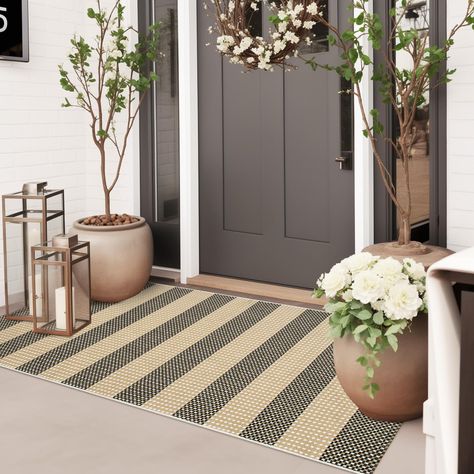 PRICES MAY VARY. [Safe Cotton Material Rug] Our outdoor rug are made of thick and durable cotton fabric. Using environmentally friendly and safe fabric, hand woven, without loose or curled edges, non fading [Perfect Size for Hello Doormat] We have various sizes to choose from. The small washable rug can be perfectly placed on the front door as a welcome mat or used as a double-layer door mat. Easily add atmosphere and color to your porch [Easy to Clean] Just vacuum or shake our porch rug to keep Front Door Mat Outside, Front Door Double Mat, Modern Organic Front Door, Cottagecore Patio Decor, Desert Front Door Decor, Outdoor Rug Entryway, Chic Front Porch Decor, Welcome Rug Entrance, Front Door Outdoor Mat