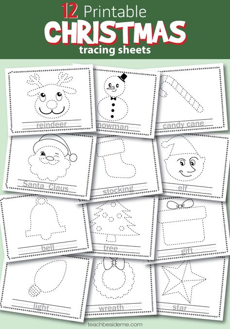 Printable Christmas tracing sheets for kids! Great preschool or kindergarten learning activity for the holiday season! #christmas #holiday #tracingpages via @karyntripp Christmas Hands On Activities Preschool, Christmas Tracing Sheets, Jesus Christmas Coloring Pages, Christmas Tracing, Light Wreath, Baby Jesus Christmas, Christmas Learning, Christmas Preschool, Christmas Units