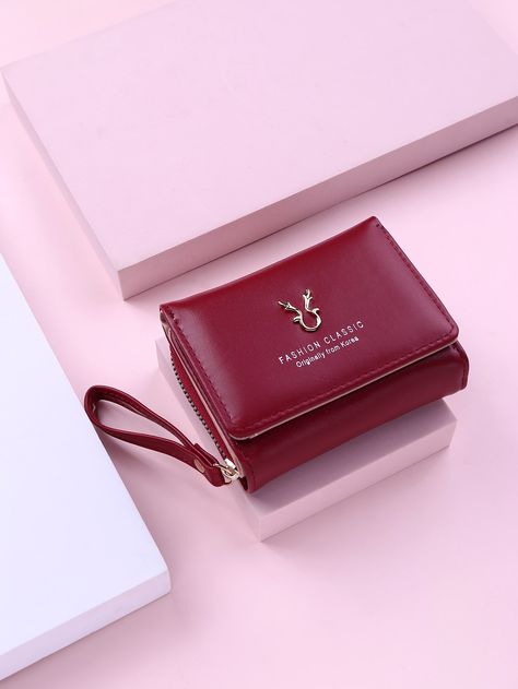 Red Fashionable   PU Leather Letter Small Wallet Embellished   Women Bags Wallets For Girls, Ladies Wallet, Woman Card, Short Women, Small Lady, Coin Purse Wallet, Pu Leather Wallet, Short Wallet, Coin Bag