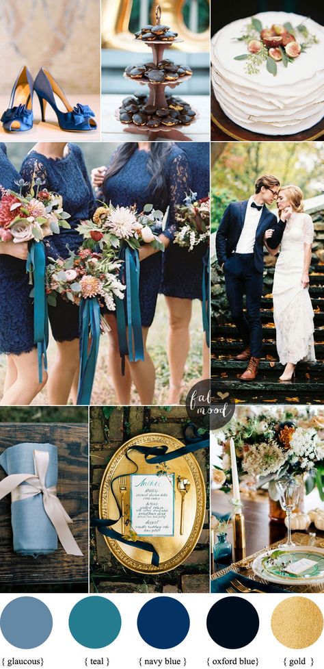 Autumn wedding colors with blue and teal color palette | Read more #fallwedding on Fab Mood - fabmood.com Teal Wedding Decorations, Teal Blue Weddings, Wedding Color Schemes Summer, Teal Wedding Colors, Teal Color Palette, Fall Wedding Color Palette, Gold Color Palettes, Winter Wedding Colors, Wedding Colour