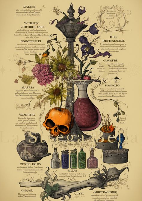 Witchy herbs and potions on a poster: Please note: This is for 1 poster only  The watermark will not be visible on the file you receive. This is a digital sheet which you download and print yourself - no need to wait. You can DOWNLOAD INSTANTLY. Please note that NO physical item will be sent. IMPORTANT NOTES ** Only digital files included. ** No physical item will be shipped. ** The image above shows you what the design looks like after printed and framed. ** Colors may vary slightly depending on the resolution of your screen. ** Printing results will also vary depending on your printer. ** Purchases are for PERSONAL USE only. You may not reproduce or re-sell in either print or digital form. All files are high quality 300 (dpi, pixels per inch) Witch digital prints on Etsy are an affordabl Free Witchy Printables, Witchy Posters, Witchy Illustration, Witchy Herbs, Personal Altar, Witch Herbs, Witch Potion, Witch Core, Backgrounds For Your Phone