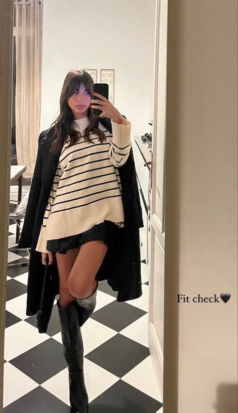 White Mini Dress Winter Outfit, Paris Going Out Outfit, Zoe Calodoukas, Thanksgiving Eve Outfit Bar, Talk Black Boots Outfit, All Black Outfit For Work Chic, Second Date Outfit, Book Store Outfit, Outfit With Black Boots