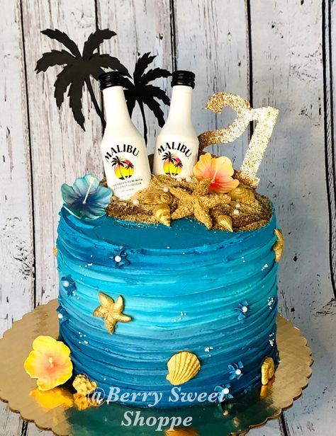 Malibu Cake Ideas, Malibu Birthday Cake, Malibu Rum Cake Design, Rum Birthday Cakes For Men, Malibu Rum Cake, Malibu Cake, Birthday Cake Vodka Drinks, 21st Birthday Drink Cake, Cottage Food Business