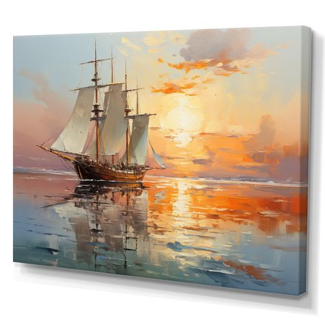 Sunrise Art Painting, Sail Boat Art, Peisaj Abstract, Sunset Canvas Painting, Unique Canvas Art, Boat Wall Art, Watercolor Paintings Nature, Sailboat Art, Sunrise Art