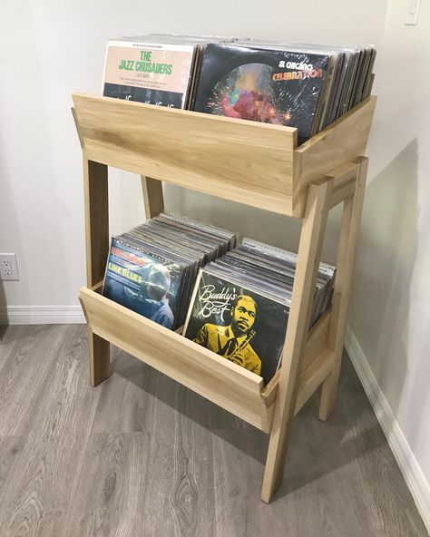 Record Rack Diy, Album Holder Ideas, Storage For Records Vinyls, Vinyl Storage Ideas Records Diy, Vynil Organization Diy, Record Storage Stand, Vinyl Record Storage Plans, Vinyl Cabinet Diy, Diy Now Playing Record Stand