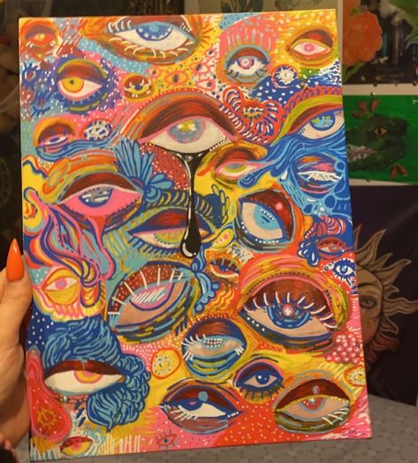 Eye Painting Trippy, Trippy Eye Art, Trippy Eye Painting, Trippy Art Ideas, Eyes Trippy, Eyeball Painting, Cool Painting Ideas Trippy, Trippy Draws, Trippy Paintings