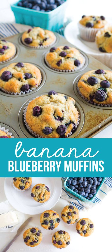 Banana Blueberry Chocolate Chip Muffins, Bananas And Blueberries Recipes, Easy Blueberry Banana Muffins, Blueberry And Banana Muffins, Blueberry Banana Bread Muffins, Banana Blueberry Muffins Easy, Blueberry Banana Recipes, Healthy Blueberry Banana Muffins, Blueberry Banana Oatmeal Muffins