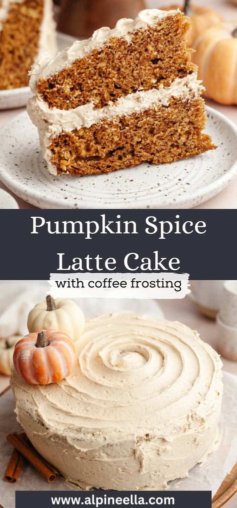 Celebrate PSL season with this pumpkin spice latte cake! Soft & fluffy pumpkin cake layers topped with espresso & pumpkin spice frosting. Pumpkin Cake Recipes Easy, Pumpkin Spice Frosting, Pumpkin Spice Latte Cake, Spice Frosting, Latte Cake, Espresso Cake, Pumpkin Cake Recipes, Homemade Pumpkin Puree, Pumpkin Spice Cake