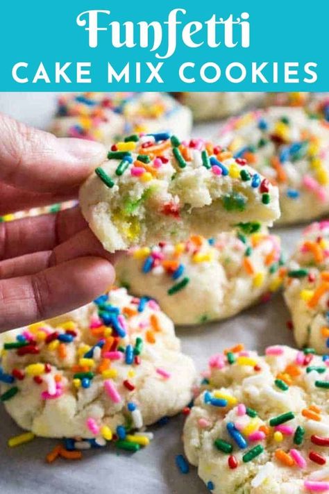 Easy 3 Ingredient Cookies, 4 Ingredient Cake, Confetti Cake Cookies, Funfetti Cake Mix Recipes, Chewy Cake, Funfetti Cake Mix Cookies, Confetti Cookies, 3 Ingredient Cookies, Funfetti Cookies