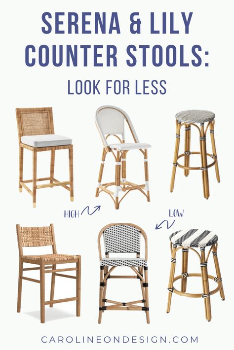 Serena & Lily’s coastal style counter stools are gorgeous, but some of them are pretty pricey. Thankfully, they have great sales periodically and this is a fabulous time to buy the stools OR you have a second option. Here you’ll find Serena & Lily counter stools: Look for Less dupes for three of the most popular stools: the Balboa, the Riviera, and the Backless Riviera. #furniture #barstools #homedecor Serena And Lily Barstools Counter Stools, Serena And Lily Bar Stools, Serena And Lily Riviera Counter Stool, Serena And Lily Counter Stools, Serena And Lily Barstools, Serena And Lily Stools, Serena And Lily Look For Less, Coastal Stools, Serena And Lily Kitchen