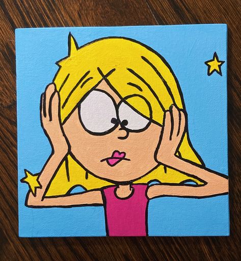 Character Canvas Painting Ideas, Tv Show Painting Ideas, Canvas Character Painting, Cartoon Canvas Painting Ideas, Cartoon Paintings Easy, Character Paintings, Cartoon Paintings, Cute Easy Paintings, Pink Canvas Art