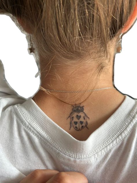 Top Of Ankle Tattoo, Subtle Neck Tattoo, Kimya Dawson Tattoo, Bottom Back Tattoo, Tattoos To Represent Siblings, Tiny Neck Tattoo, Tattoo Spots For Women, Outdoorsy Tattoos, Quilt Tattoo