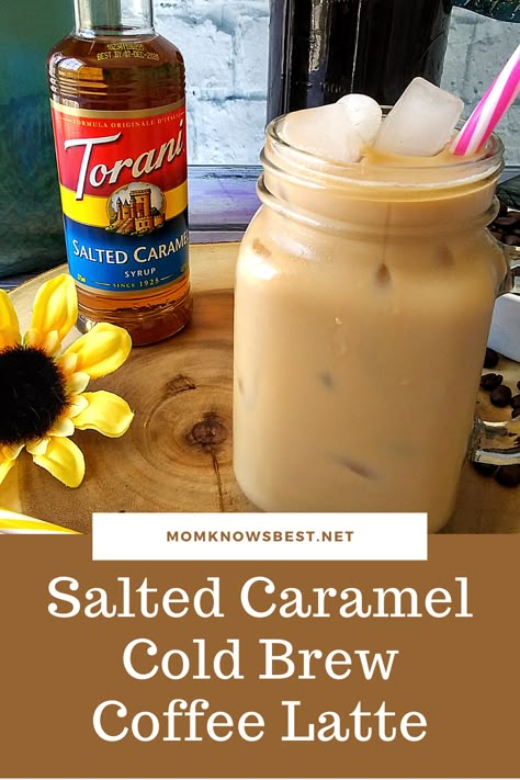 This Dairy-Free Salted Caramel Cold Brew Coffee Latte is an easy, three-ingredient drink that is made with homemade cold brew coffee. Get the amazing recipe! #coffee #coldbrew #coldbrewcoffee #latte #homemade #DIY #coffeebreak #Ilovecoffee #toroni #caramel #syrup #best #easy Salted Caramel Cold Brew, Caramel Cold Brew, Homemade Iced Coffee Recipe, Caramel Iced Coffee Recipe, Homemade Cold Brew Coffee, Healthy Iced Coffee, Salted Caramel Coffee, Homemade Iced Coffee, Dairy Free Coffee