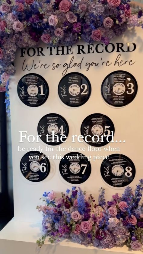 Morgan Falcon | Last night’s custom seating chart was off👏🏼the 👏🏼charts👏🏼🤩��🎙️Custom-made with vinyl records and layered acrylic, each table was assigned an… | Instagram Records Seating Chart Wedding, Music Themed Seating Chart, Seating Chart Records, Record Wedding Seating Chart, Wedding Table Assignment Ideas Diy, Records Seating Chart, Music Inspired Wedding Decor, Vinyl Record Seating Chart Wedding, Vinyl Record Table Numbers