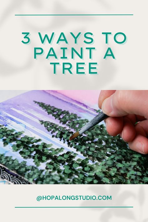 Do you struggle with painting trees? It looks easy, but then why do our trees end up looking like blobs?  There’s nothing more frustrating than creating a beautiful project and then have your focal image, the beautiful trees, not work out.   If this happens to you, you’re not alone. Painting trees can be easy if you understand a few fundamental things to help you get the best results.  Before we start painting, let’s talk about what we’re trying to draw. Looking Up Through Trees Painting, Painting Evergreen Trees Acrylic, How To Paint Winter Trees, How To Paint Tree Leaves, Acrylic Trees Painting, Pine Tree Painting Tutorials, Painting Trees Acrylic Tutorial, How To Paint A Pine Tree, How To Paint A Tree Acrylic