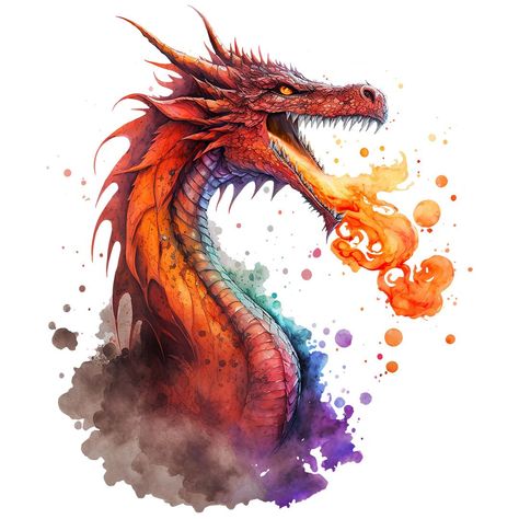 This design is available on stickers, t-shirts, mugs, posters, and much more on Redbubble.com! This watercolor painting captures the raw power and majesty of a red fire-breathing dragon. Its fierce gaze is locked onto its viewer as it unleashes a fiery breath weapon. The dragon appears to be emerging from a cloud of smoke, adding to the dramatic effect of the piece. This mythical creature will be appreciated by dragon lovers, Dungeons & Dragons gamers, and Pathfinder players. Dragon Blowing Fire Drawing, Fire Breathing Dragon Art, Dragon Fire Drawing, Dragon Breathing Fire Drawing, Fire Breathing Dragon Tattoo, Fire Dragon Drawing, Dragon Fire Tattoo, Dragon Blowing Fire, Fire Dragon Art