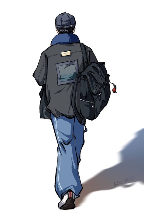 Open Backpack Drawing Reference, Guy From Behind Drawing, Open Backpack Reference, Backpack Art Drawing, Holding Backpack Reference, Backpack Drawing, Back Drawing, Anime Picture Hd, Boy Walking