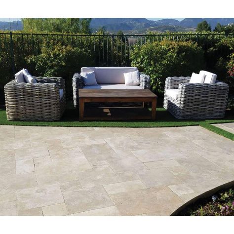 Walnut Travertine 3cm Paver Tumbled Versailles Pattern - TILE AND MOSAIC DEPOT Versailles Pattern, Stone Quarry, French Pattern, Pool Coping, Tile Mosaic, Light Brown Color, Travertine Tile, Linear Pattern, California Design