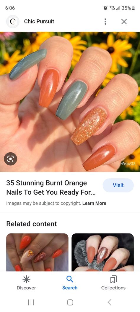 Fall Wedding Nails For Bride Burnt Orange, Nails Green Orange, Autumn Nails Green, Fall Wedding Nails For Bride, Sage Green Acrylic Nails, Burnt Orange And Sage Green, Orange And Sage Green, Fall Wedding Nails, Terracotta And Green