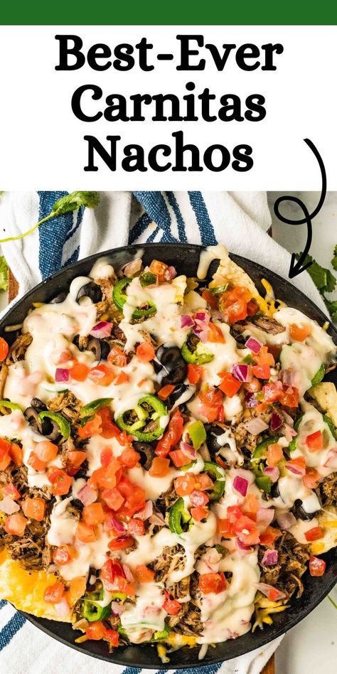 Leftover Pork Carnitas Recipe, Pork Carnitas Nachos, Carnitas Nachos, Pulled Pork Nachos Recipe, Pork Nachos Recipe, Mexican Pork Recipes, Shredded Pork Recipes, Pork Carnitas Recipe, Pulled Pork Nachos