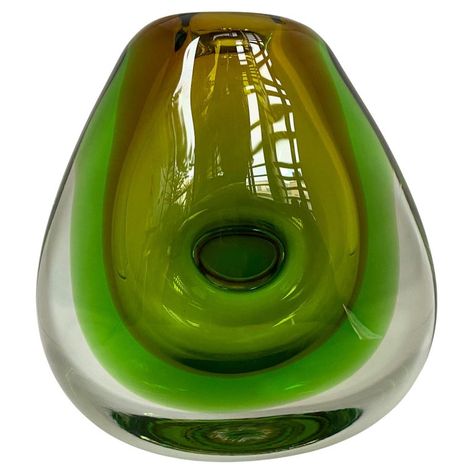 Czech Art, Mid Century Vase, Murano Glass Vase, Green Glass Vase, Bohemian Art, Antique Vase, Modern And Antique, Art Glass Vase, Green Art