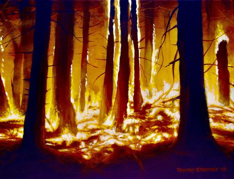 Forest Fire Digital Art, Burning Forest Illustration, Burning Forest, Painting Realistic, Forest Drawing, Fire Painting, Art Greeting Cards, Flame Art, Forest Background