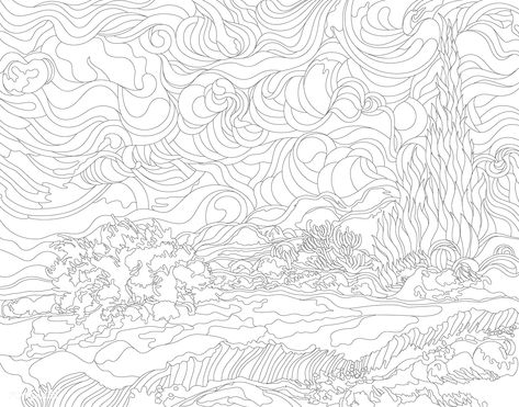 Wheat Field with Cypresses (1889-1890) by Vincent van Gogh : adult coloring page | free image by rawpixel.com / manotang Van Gogh Coloring, Wheat Field With Cypresses, Free Illustration Images, Arte Van Gogh, Free Adult Coloring Pages, Wheat Field, Cleveland Museum Of Art, Wheat Fields, Starry Night Van Gogh